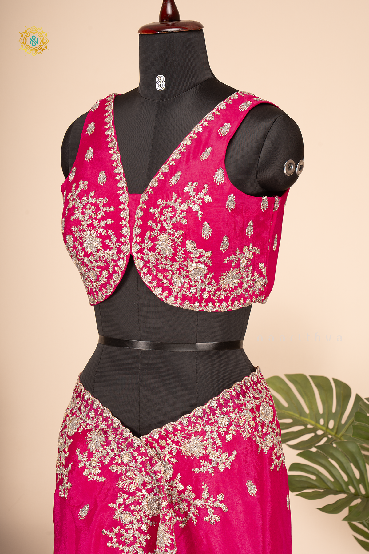 Pink Chinnon Designer Wear Saree with Readymade Blouse