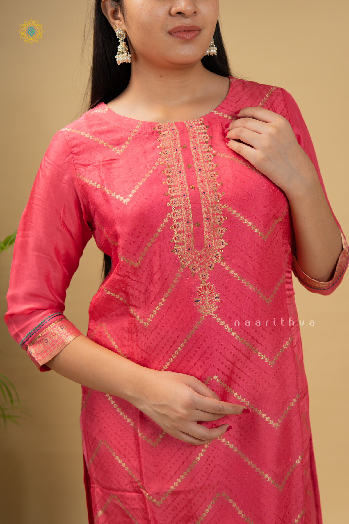 PEACHISH PINK - BANARASI SILK 2PC SALWAR SUIT WITH TOP & BOTTOM