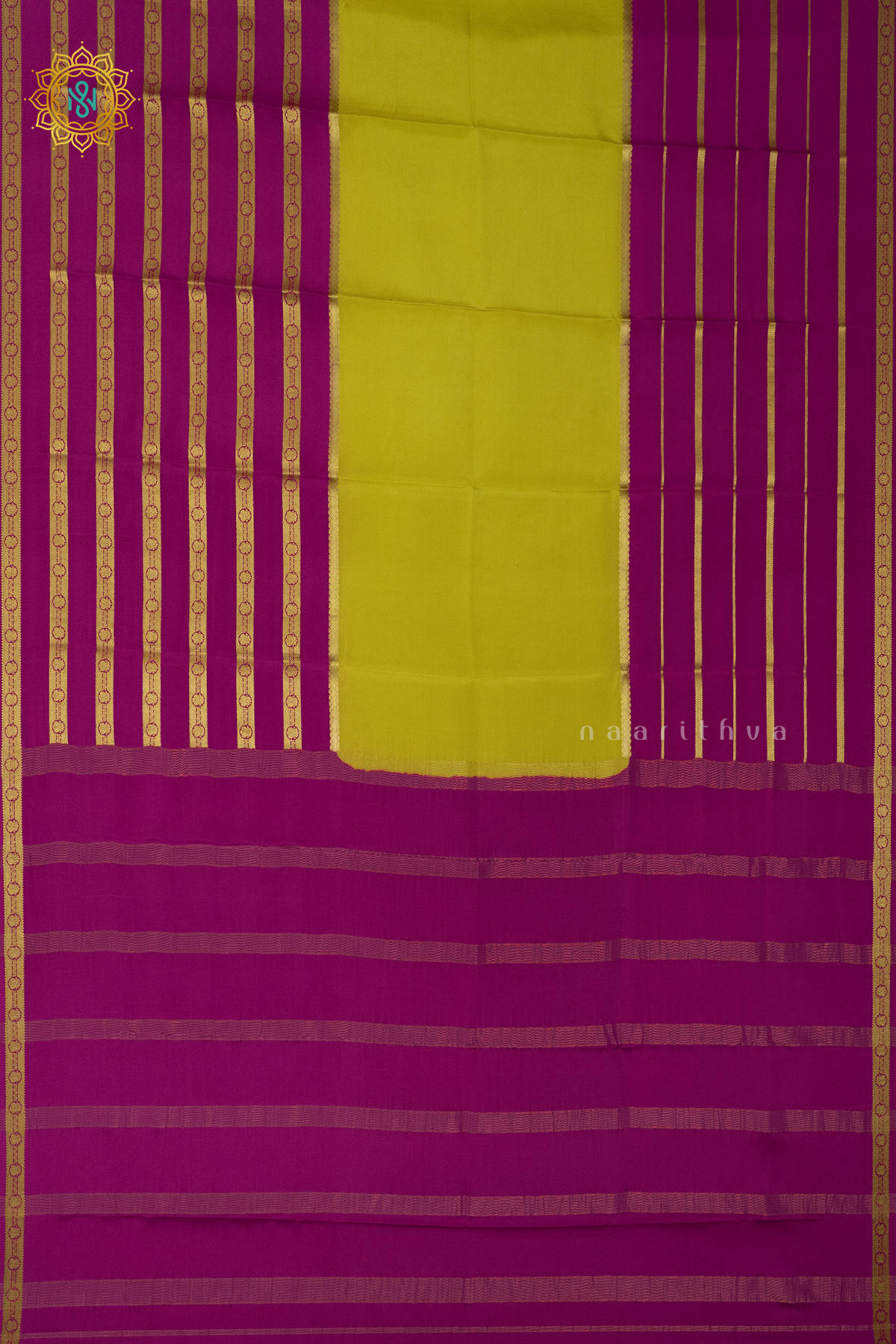 PARROT GREEN WITH PINK - PURE MYSORE CREPE SILK