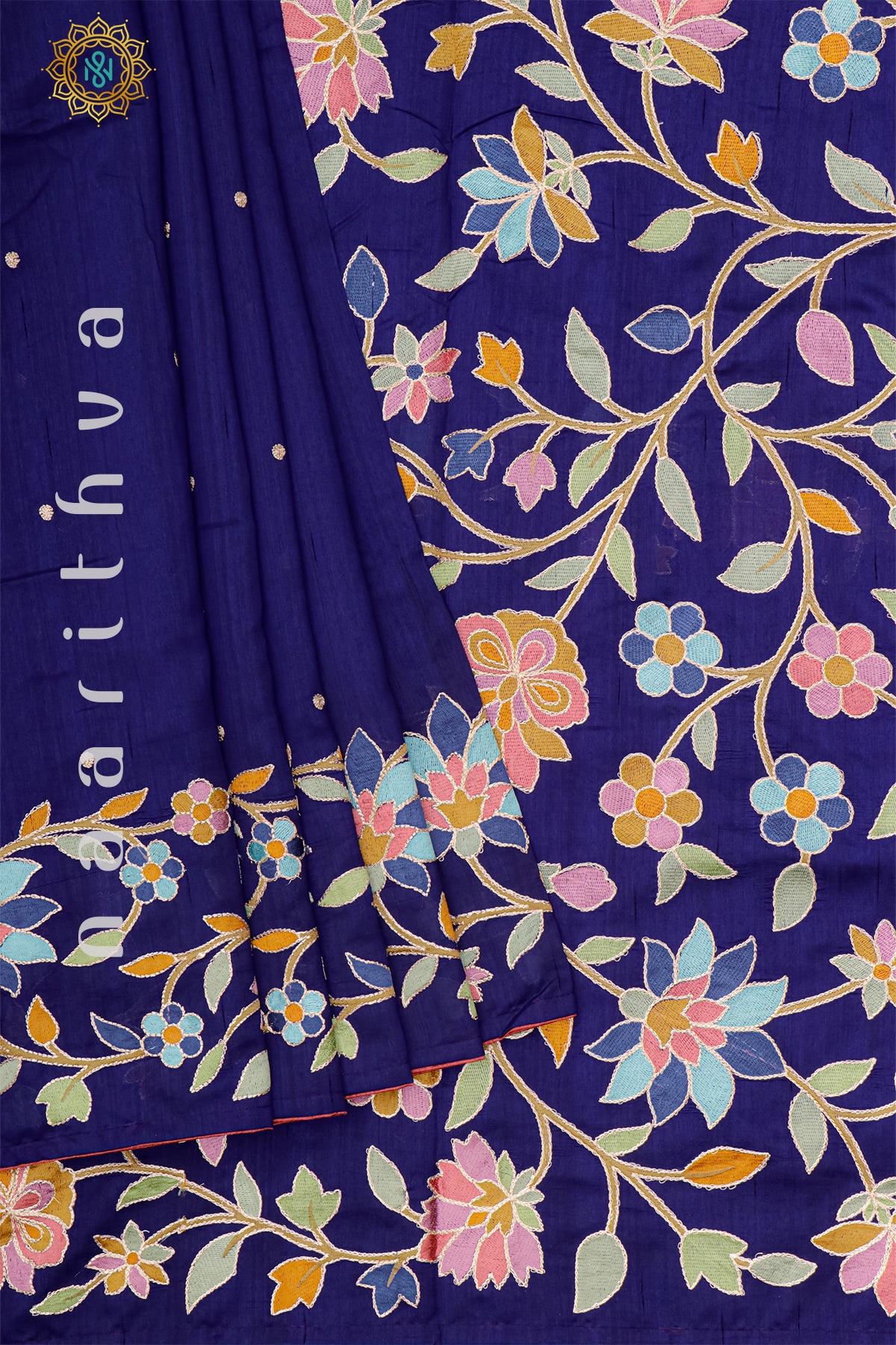 BLUE - SEMI TUSSAR SILK WITH EMBROIDERY
