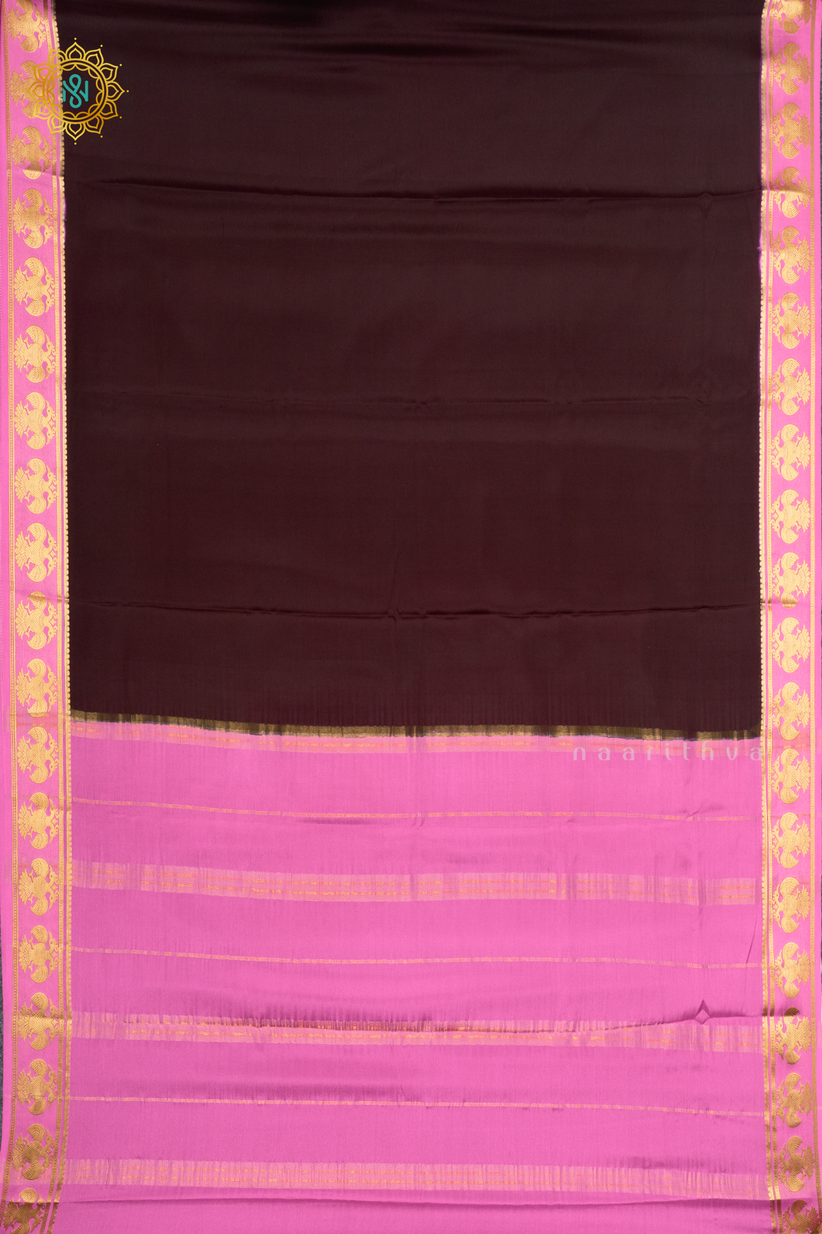 DEEP WINE WITH LIGHT PINK - PURE MYSORE CREPE SILK