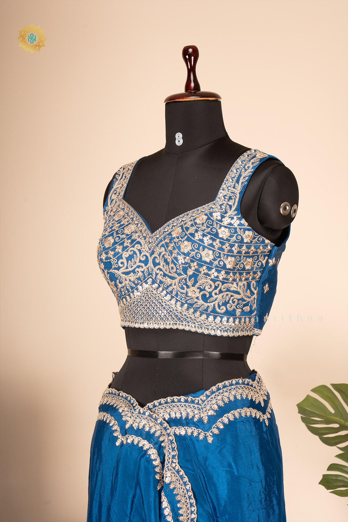 BLUE - CHINNON DESIGNER WEAR WITH READYMADE BLOUSE