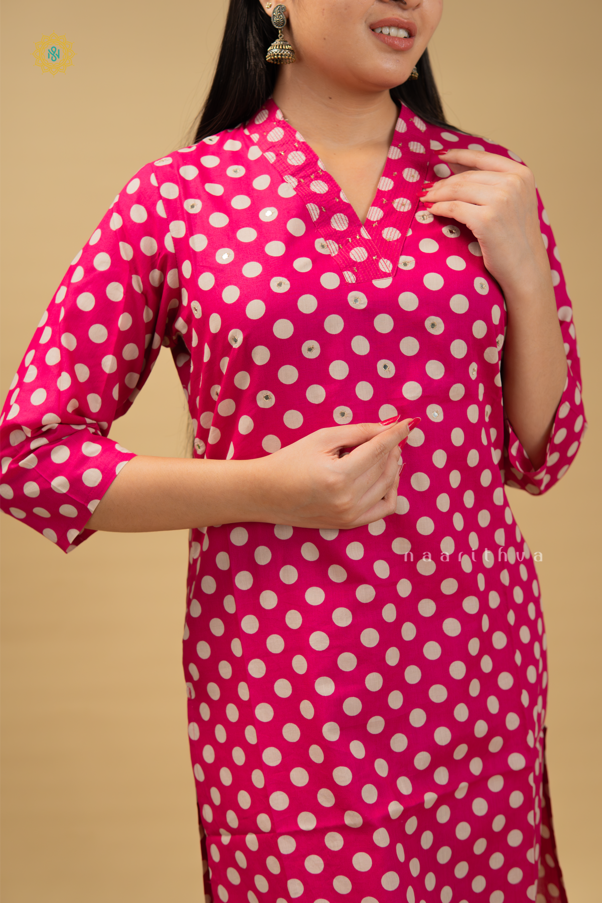 PINK - COTTON 2PC SALWAR SUIT WITH POLKA DOTS, TOP & BOTTOM