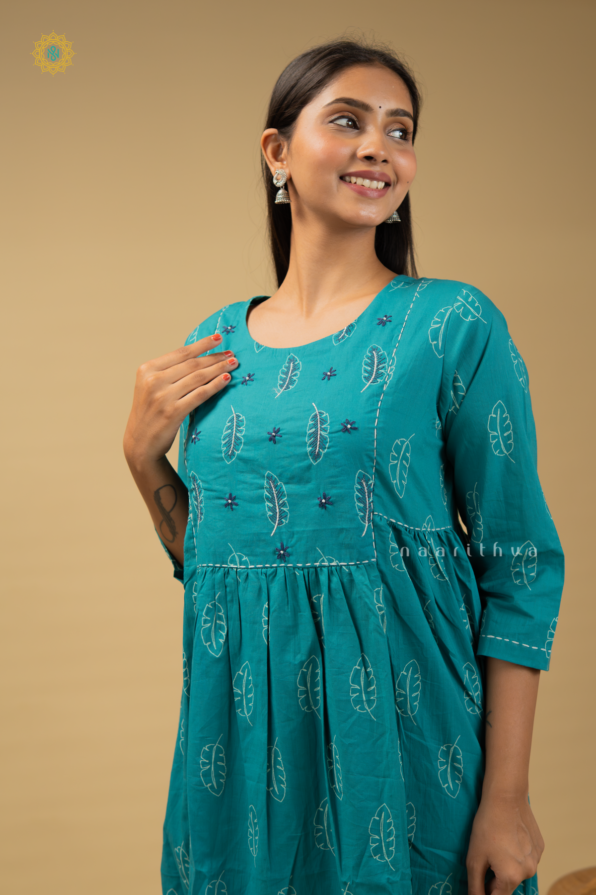 AQUA GREEN - COTTON 2PC SALWAR SUIT WITH PRINTED TOP & BOTTOM