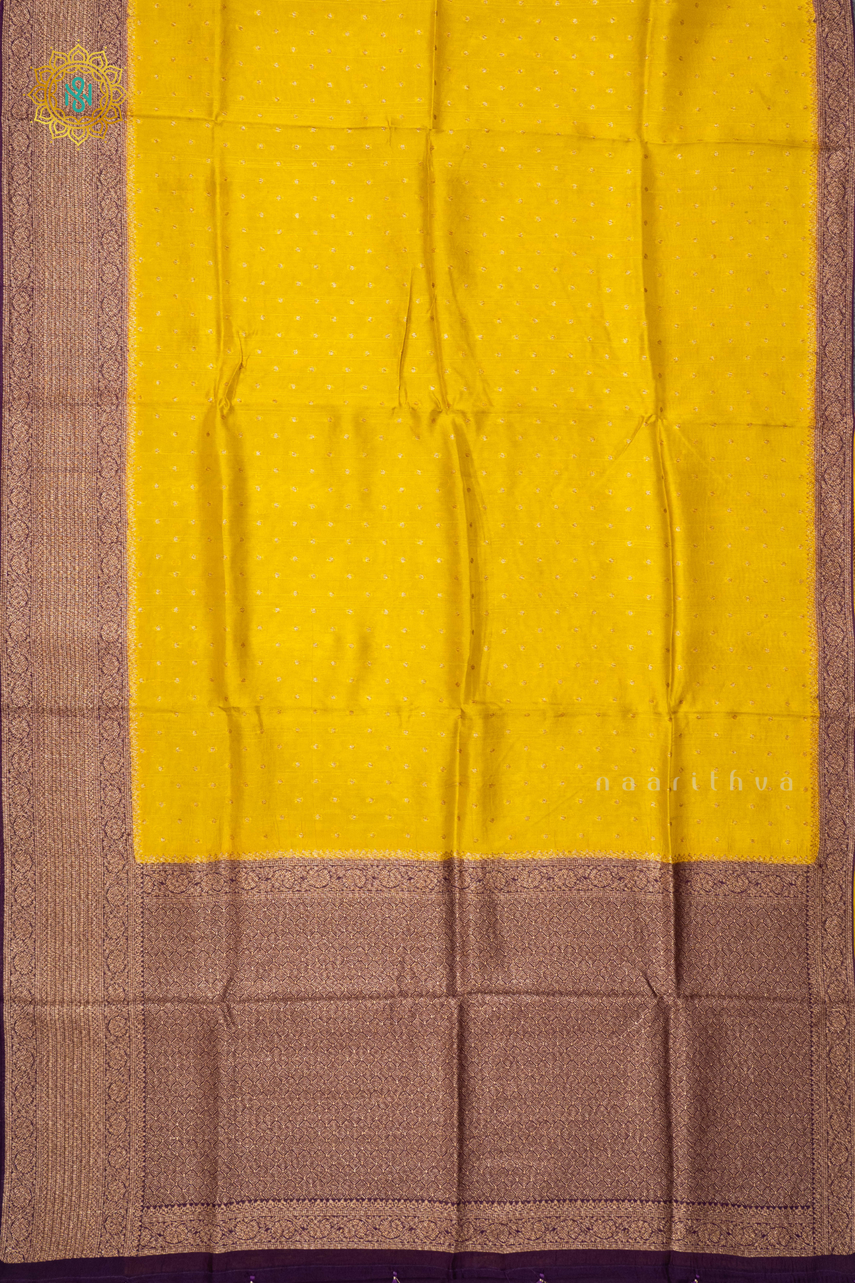 LEMON YELLOW WITH PURPLE - SEMI TUSSAR SILK