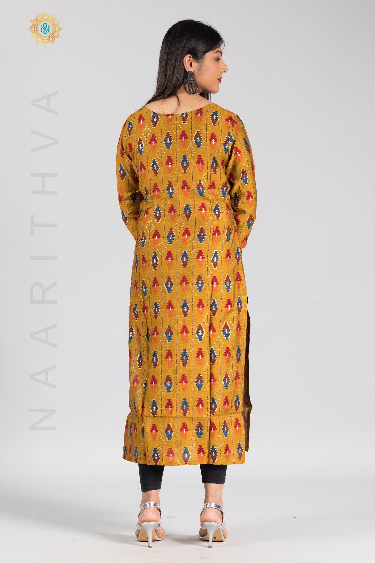 MUSTARD - MODAL SILK CASUAL PRINTED STRAIGHT CUT KURTI WITH NECK EMBROIDERY