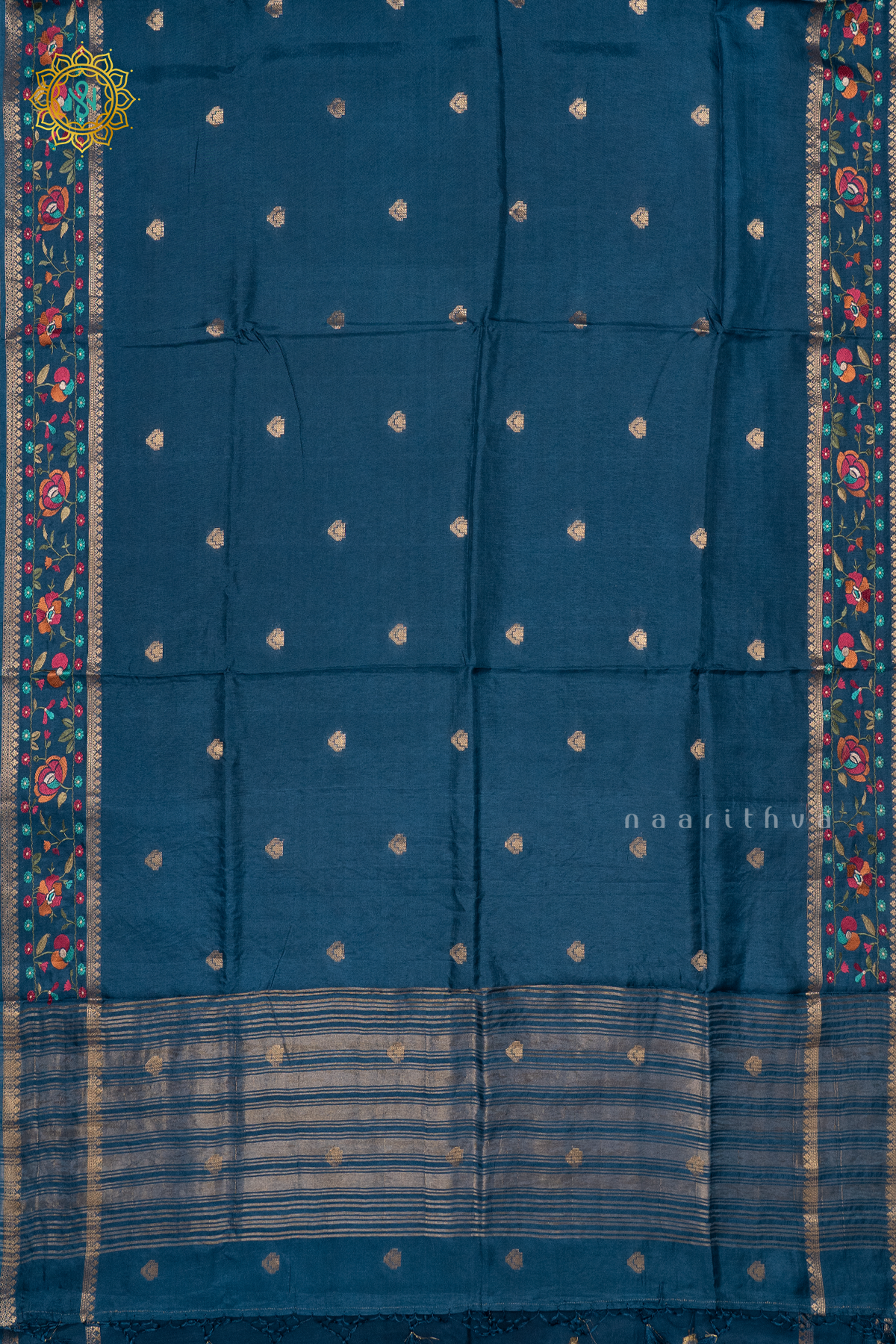 TEAL BLUE - SEMI CREPE SILK WITH EMBROIDERY