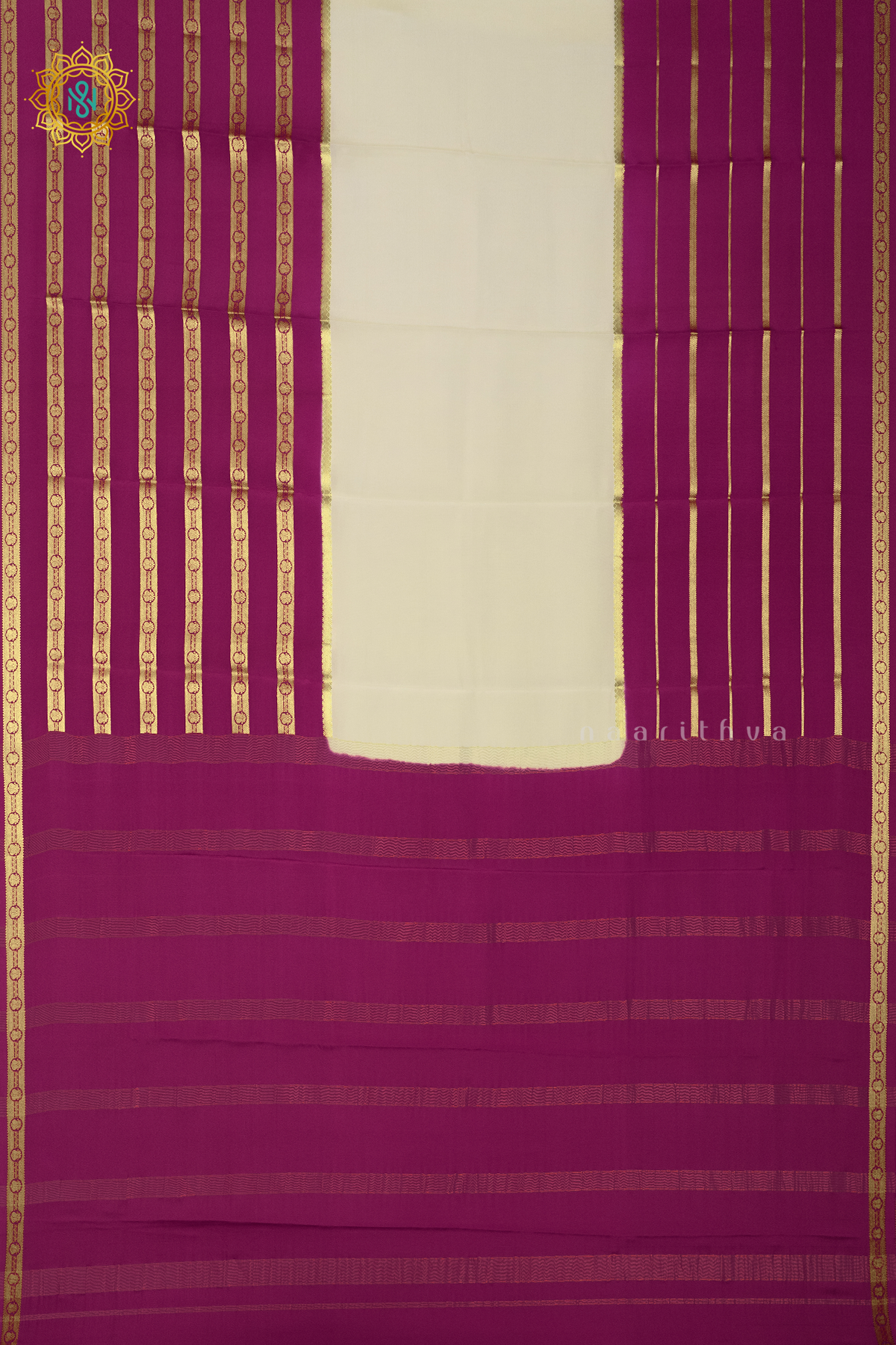 OFF WHITE WITH PINK - PURE MYSORE CREPE SILK