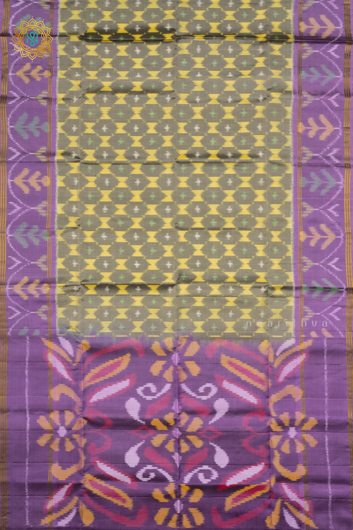 GREY WITH LAVENDER - PURE KANJIVARAM IKAT SOFT SILK