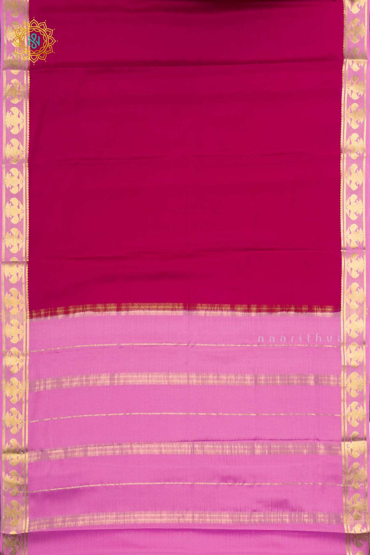 RANI PINK WITH LIGHT PINK - PURE MYSORE CREPE SILK