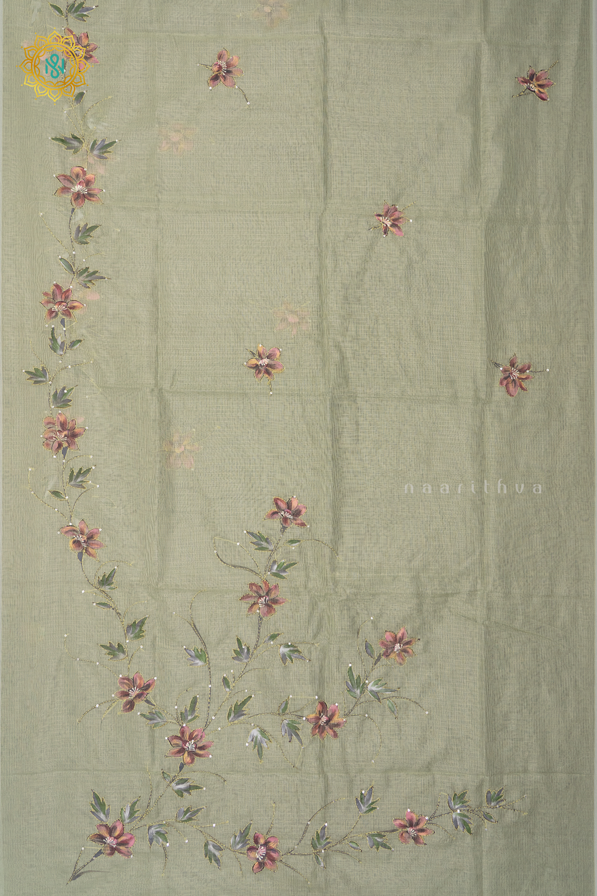 GREEN - KOTA TISSUE WITH KATHA WORK