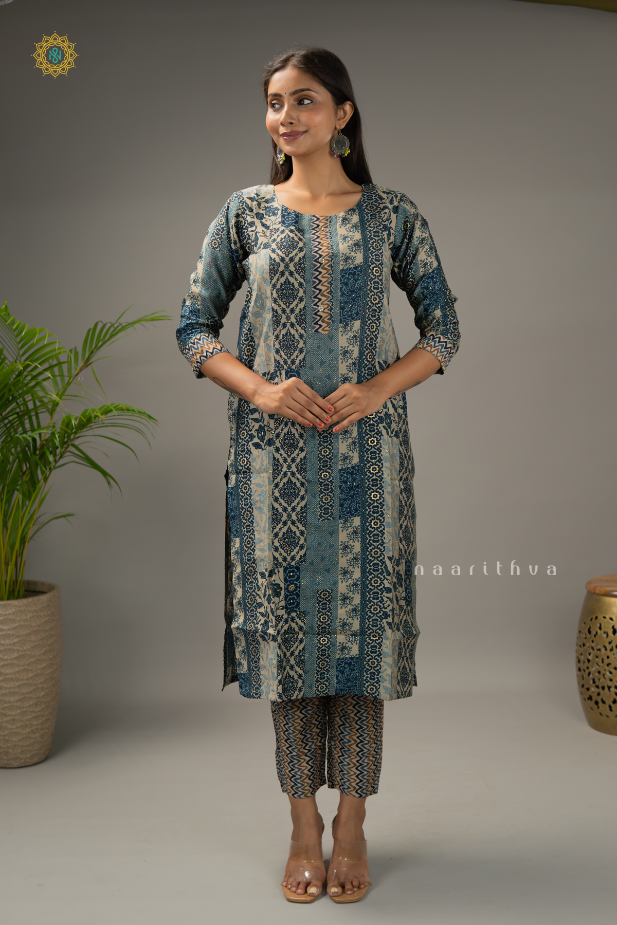INDIGO - CREPE 3PC SALWAR SUIT WITH PRINTED TOP, BOTTOM & DUPPATA