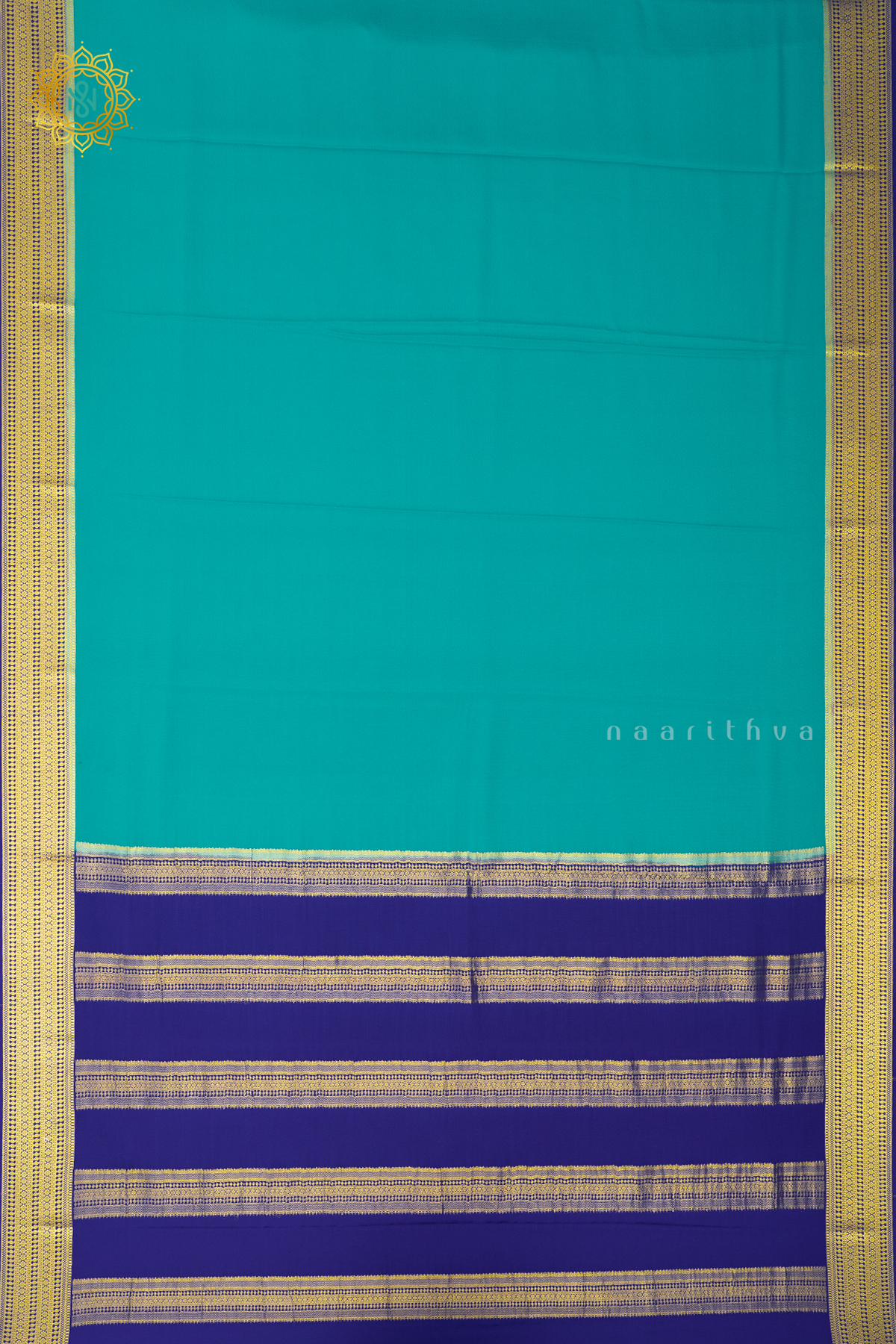 AQUA BLUE WITH ROYAL BLUE - PURE MYSORE CREPE SILK