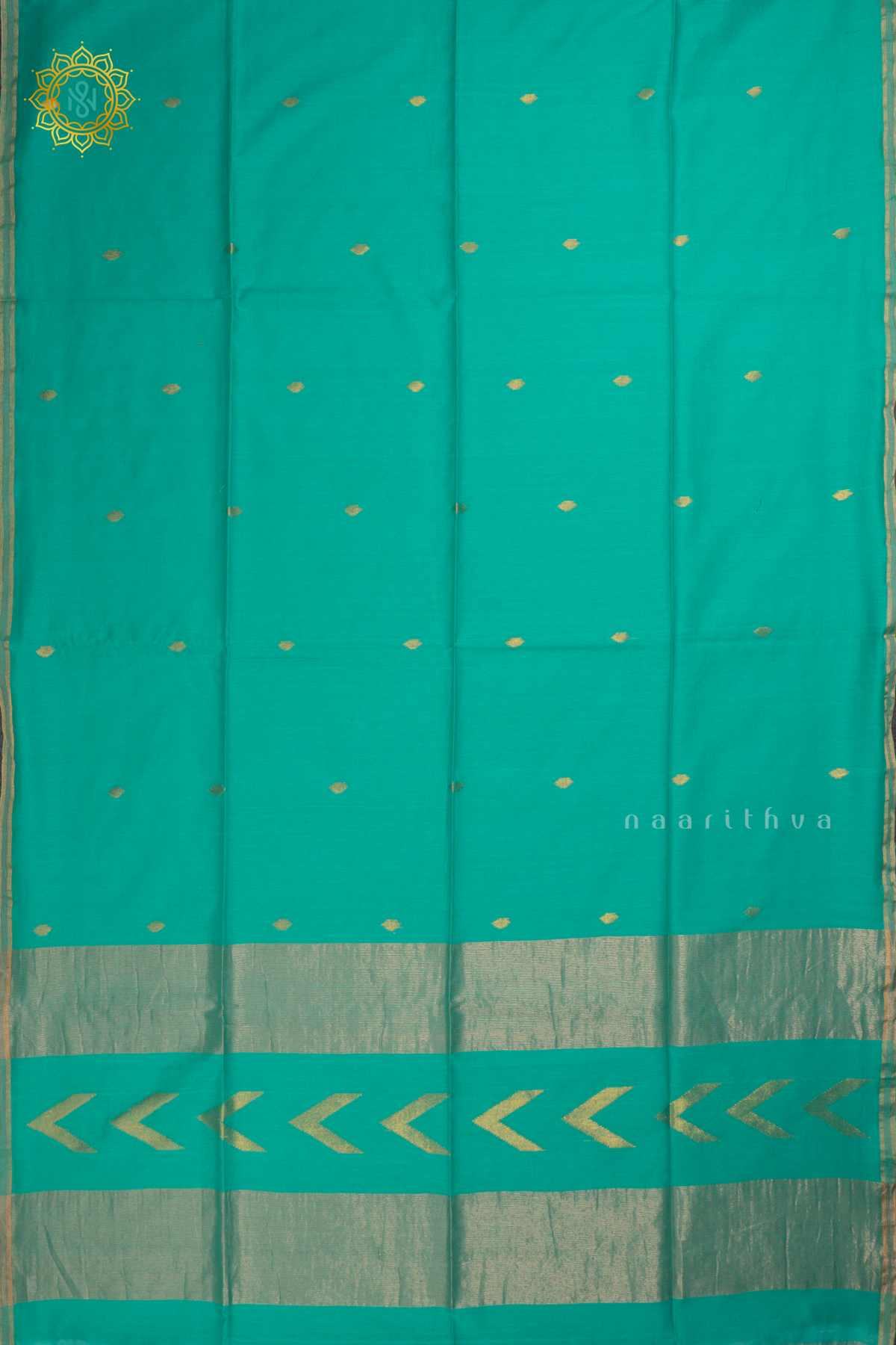 Aqua Blue Mul Cotton Saree With Thread Woven Buttas On The Body And Contrast Border