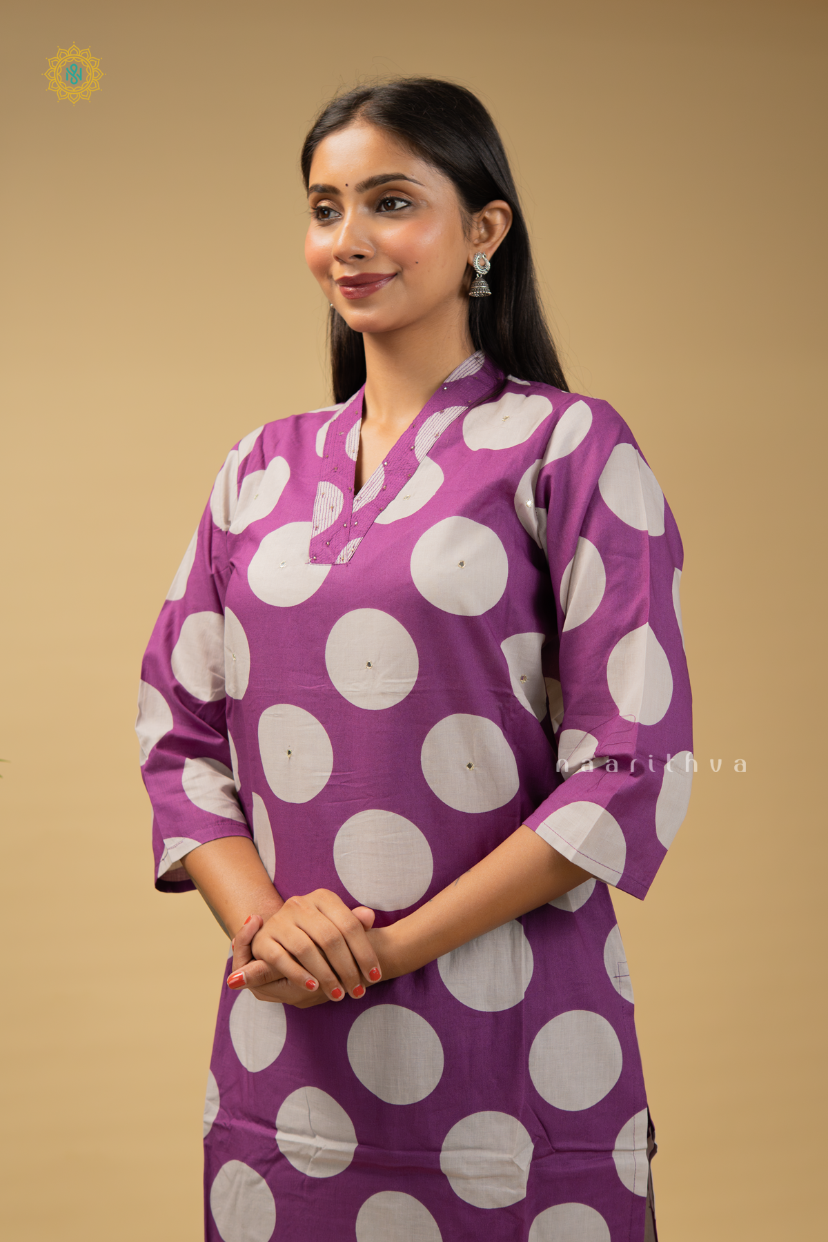 MAGENTA - COTTON 2PC SALWAR SUIT WITH POLKA DOTS, TOP & BOTTOM