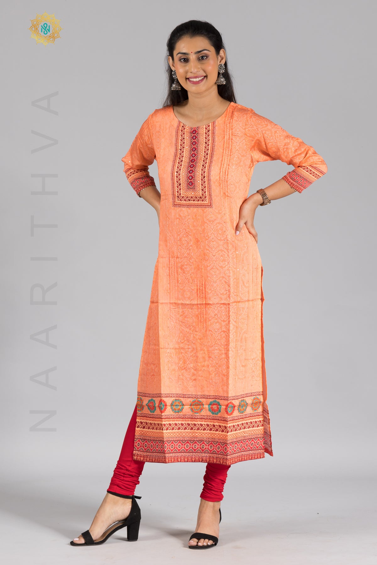 PEACH - CASUAL KURTI WITH THREAD & SEQUINS WORK