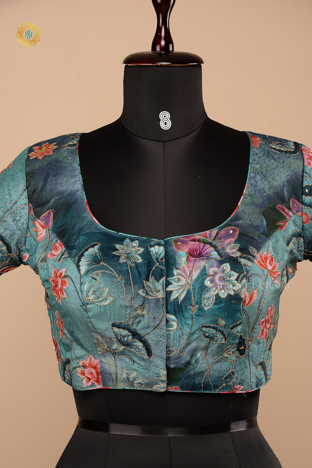 GREY - READYMADE BLOUSE IN DOLA SILK WITH PICHWAI PRINTS & HAND EMBROIDERY