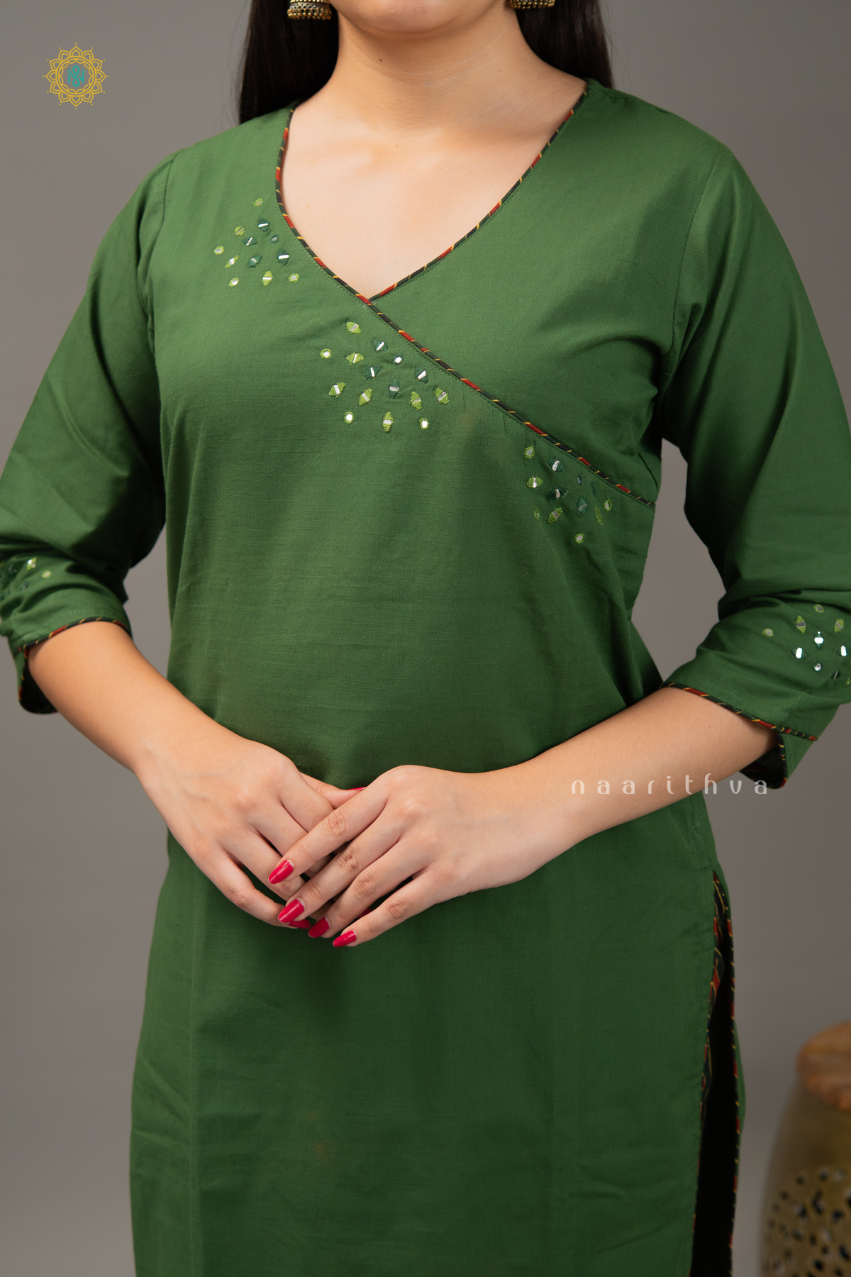 GREEN - COTTON 2PC SALWAR SUIT WITH TOP & PRINTED BOTTOM