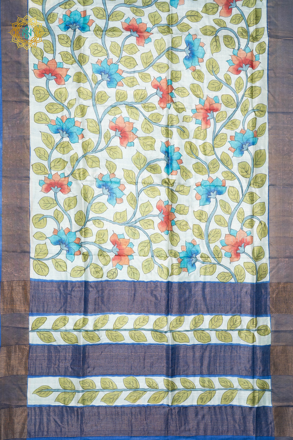 SKY BLUE WITH BLUE - PURE TUSSAR SILK