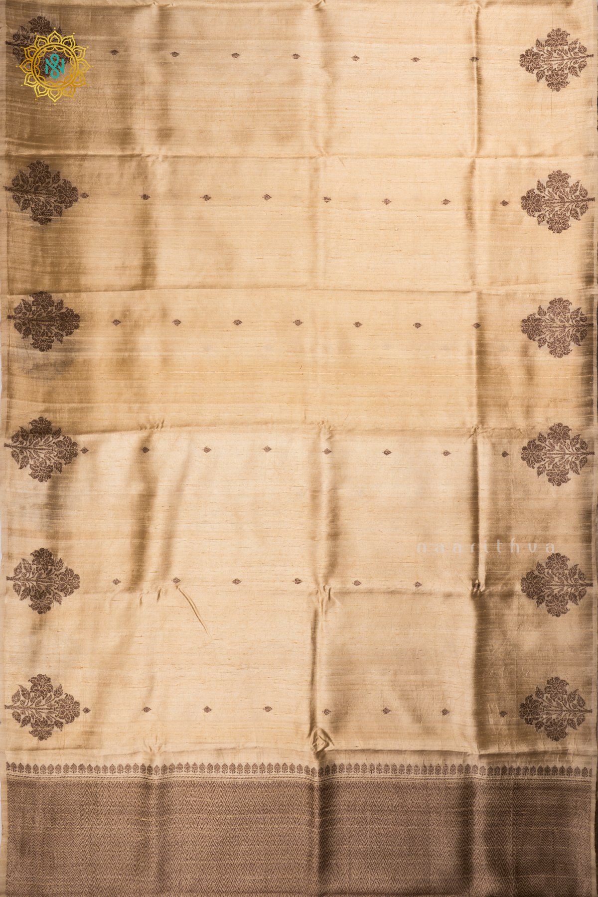 Off White with Red Pure Banarasi Raw Silk Saree With Allover Zari Buttas And Floral Zari Border