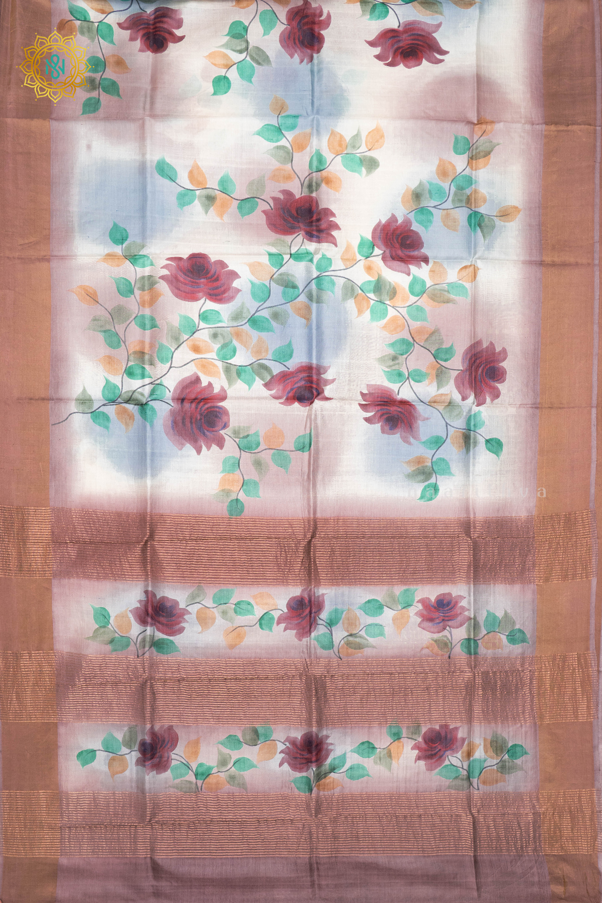 OFF WHITE WITH LIGHT BROWN - PURE TUSSAR SILK