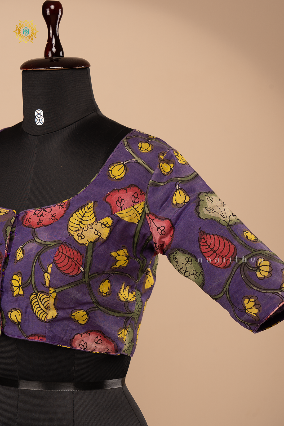 Purple - Hand Painted Pen Kalamkari Readymade Blouse