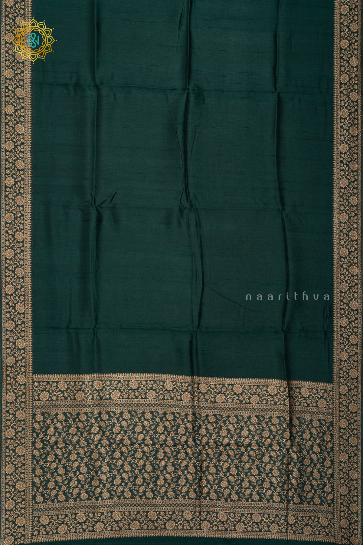 BOTTLE GREEN WITH RED - SEMI TUSSAR SILK