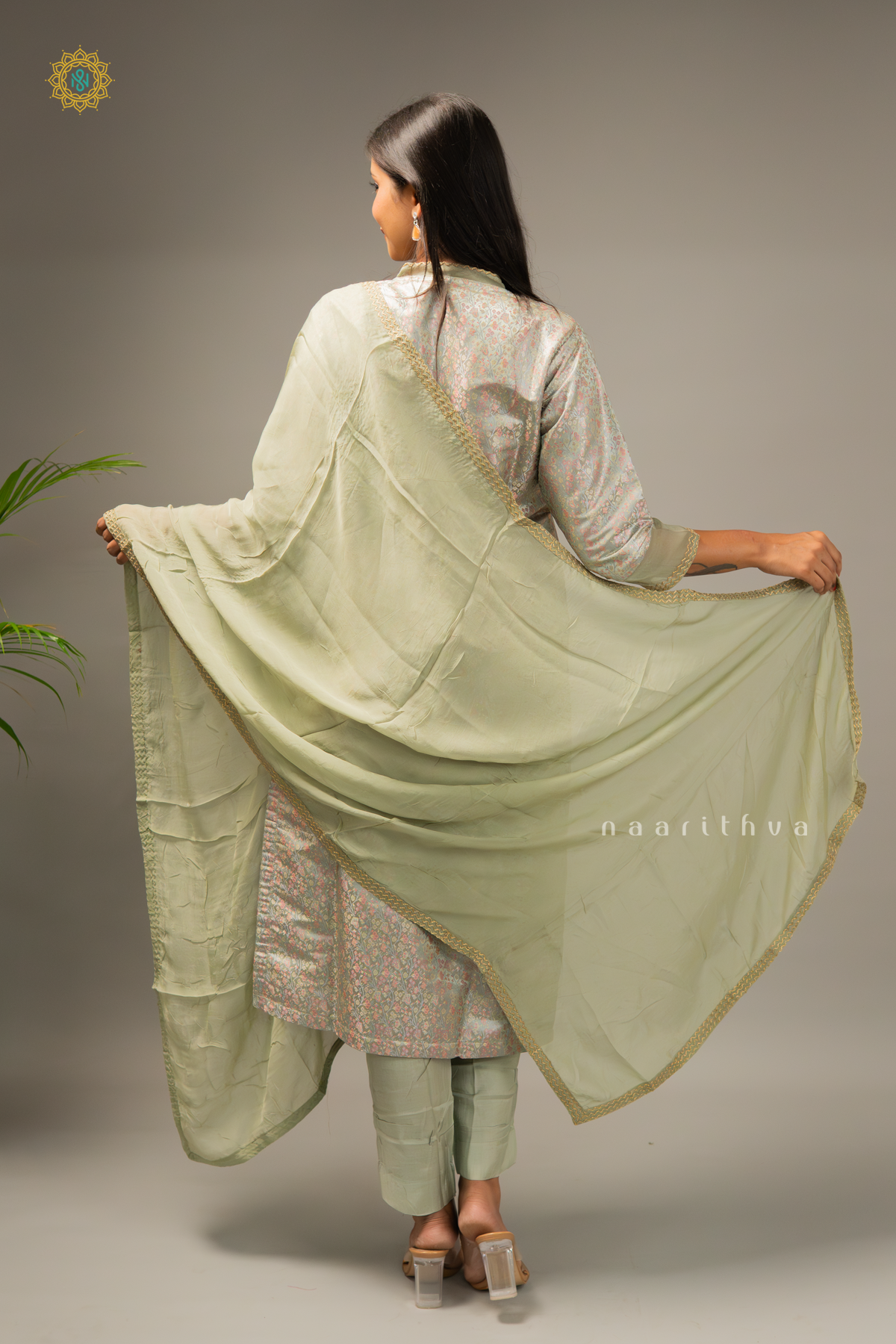 GREY - SATIN 3PC SALWAR SUIT WITH TANCHOI WEAVING TOP, BOTTOM & DUPATTA