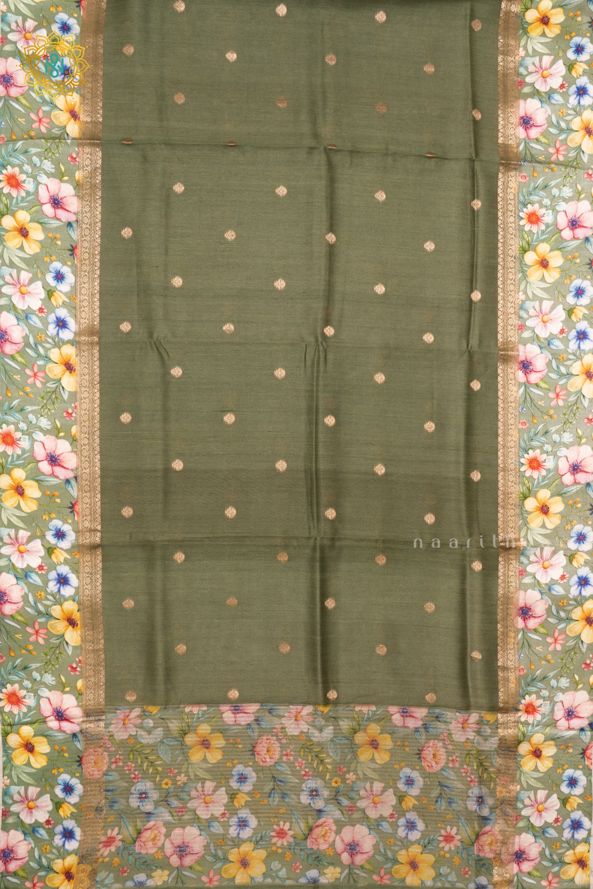 OLIVE GREEN - PURE TUSSAR SILK