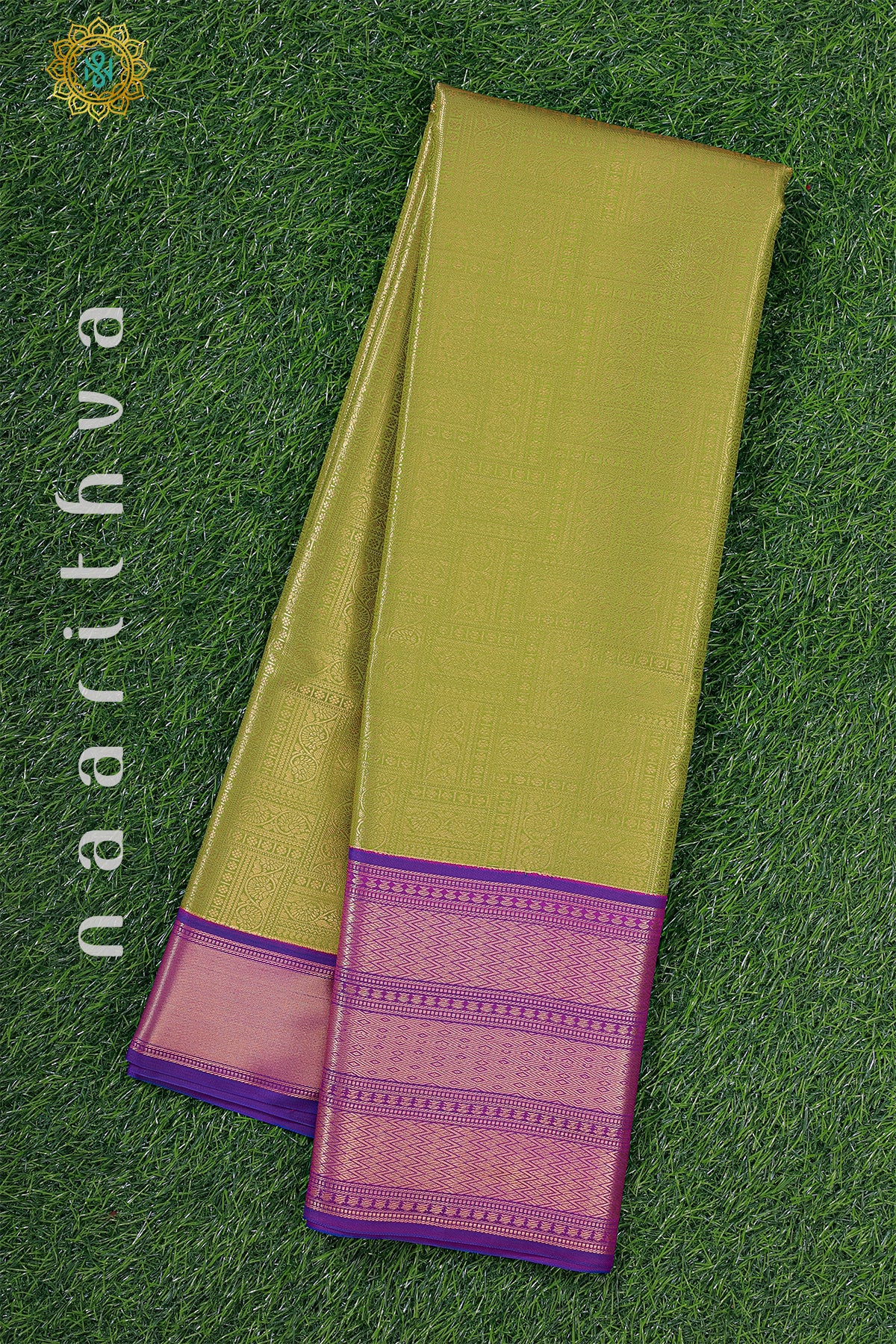 PARROT GREEN WITH PURPAL - SEMI KANCHI