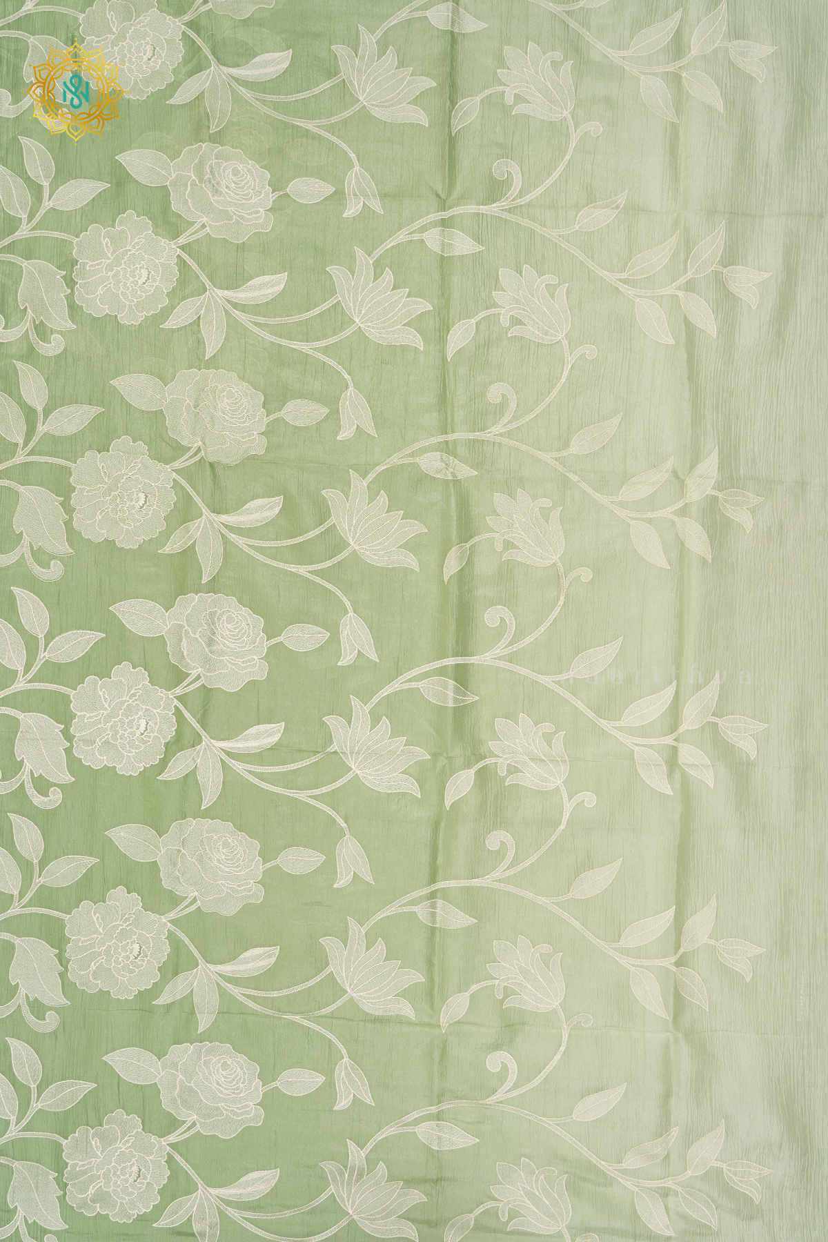 GREEN - CRUSH TISSUE WITH EMBROIDERY