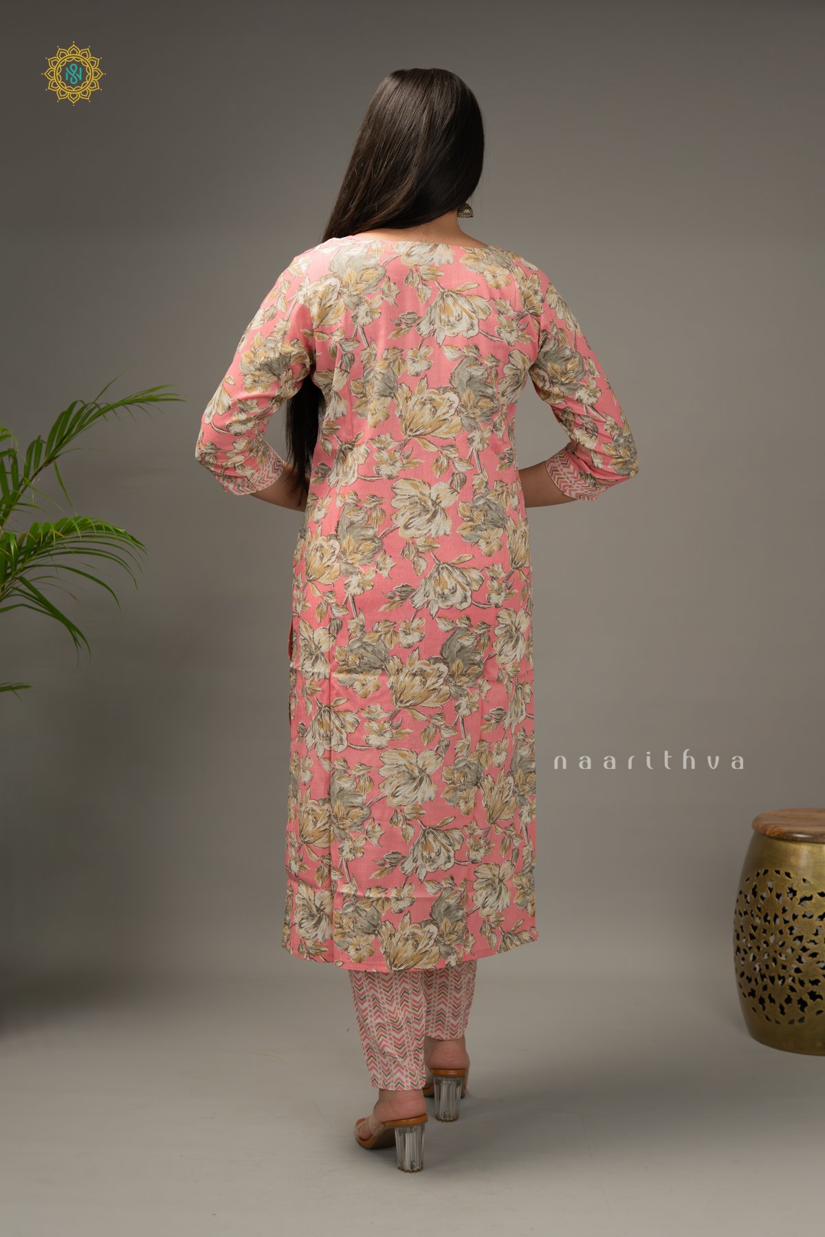 PEACHISH PINK - COTTON 3PC SALWAR SUIT WITH PRINTED TOP, BOTTOM & DUPATTA