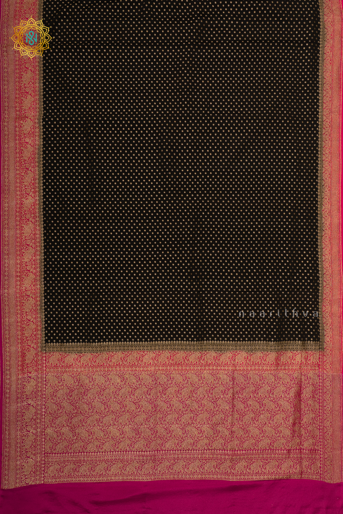 BLACK WITH RED & PINK - PURE BANARASI CREPE SILK
