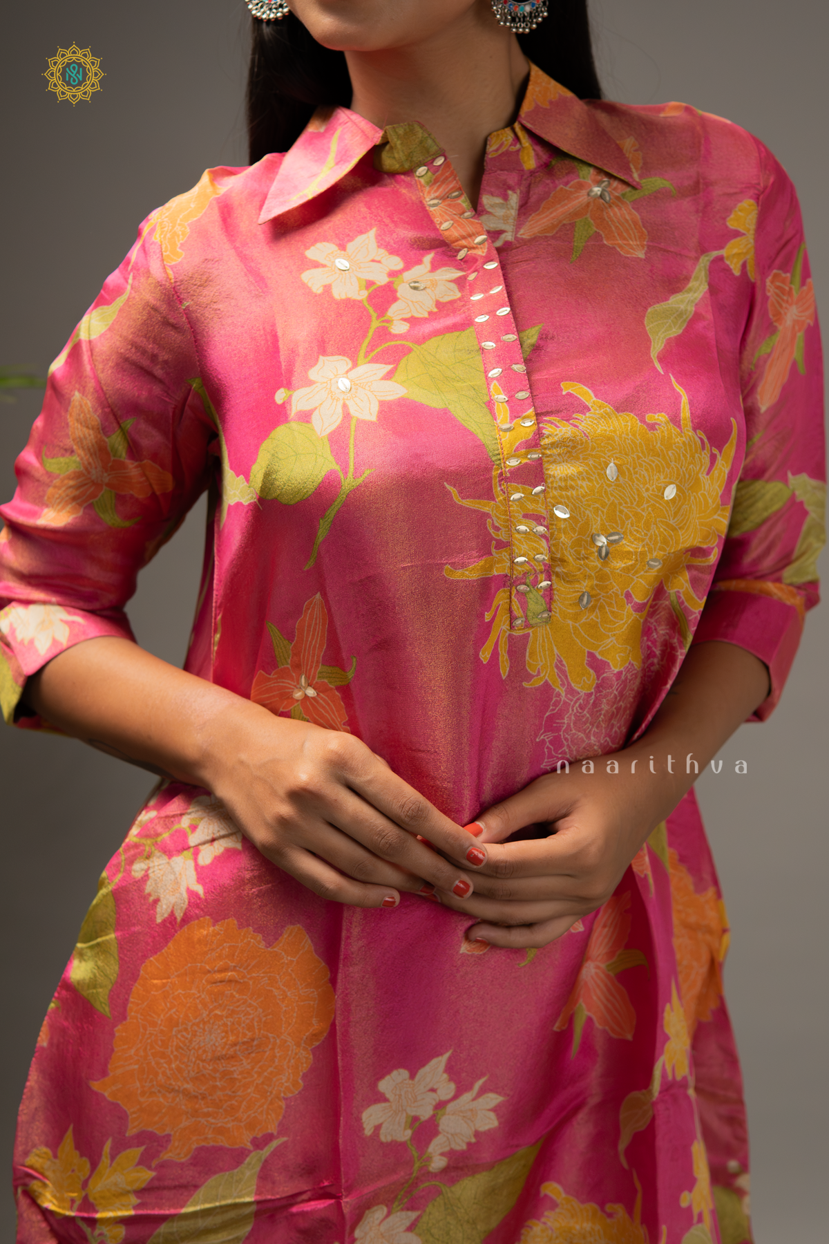 PINK - TISSUE 2PC CO-ORD SET WITH FLORAL PRINTED TOP