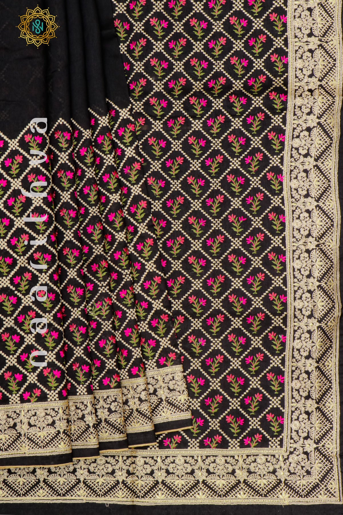BLACK - SEMI TUSSAR SILK WITH EMBROIDERY