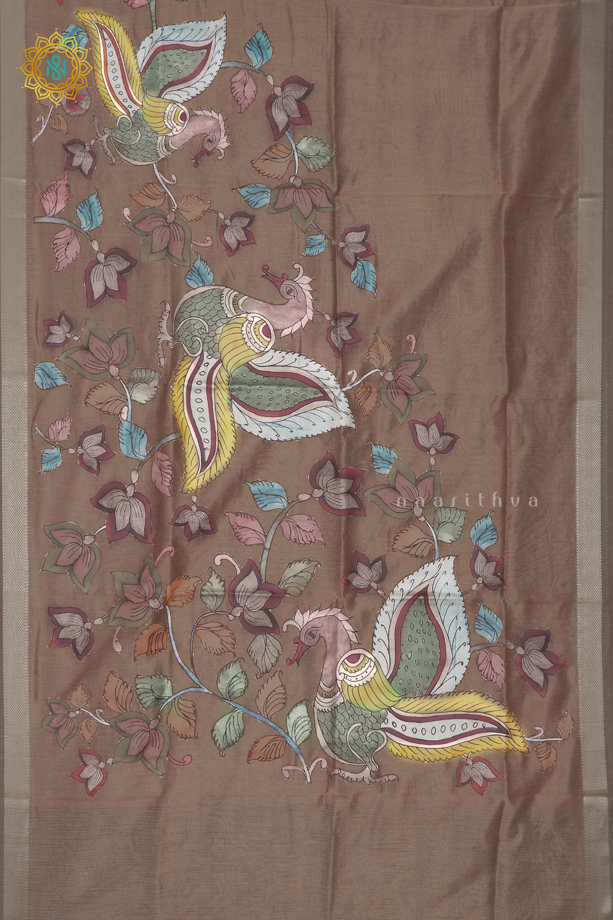 BROWN - LINEN TISSUE WITH APPLIQUE WORK