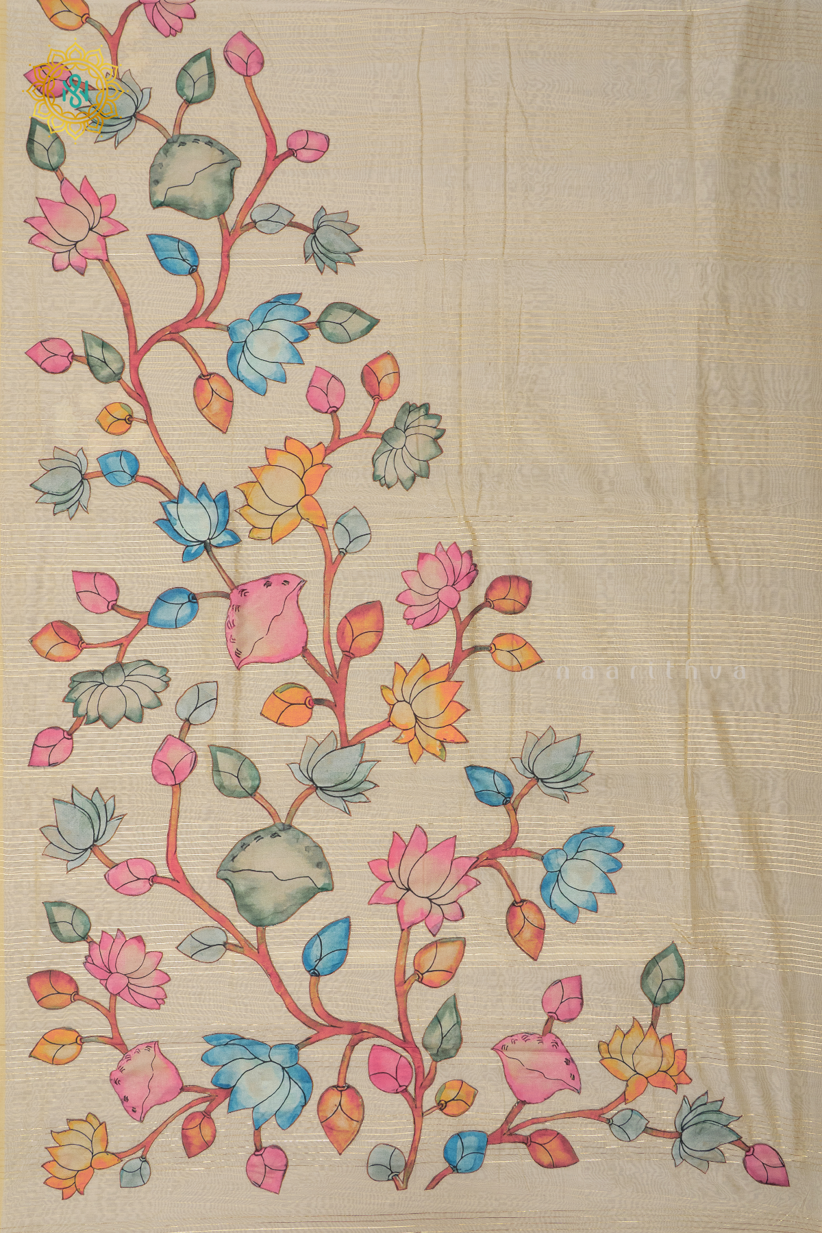 OFF WHITE - CHANDERI COTTON WITH APPLIQUE WORK