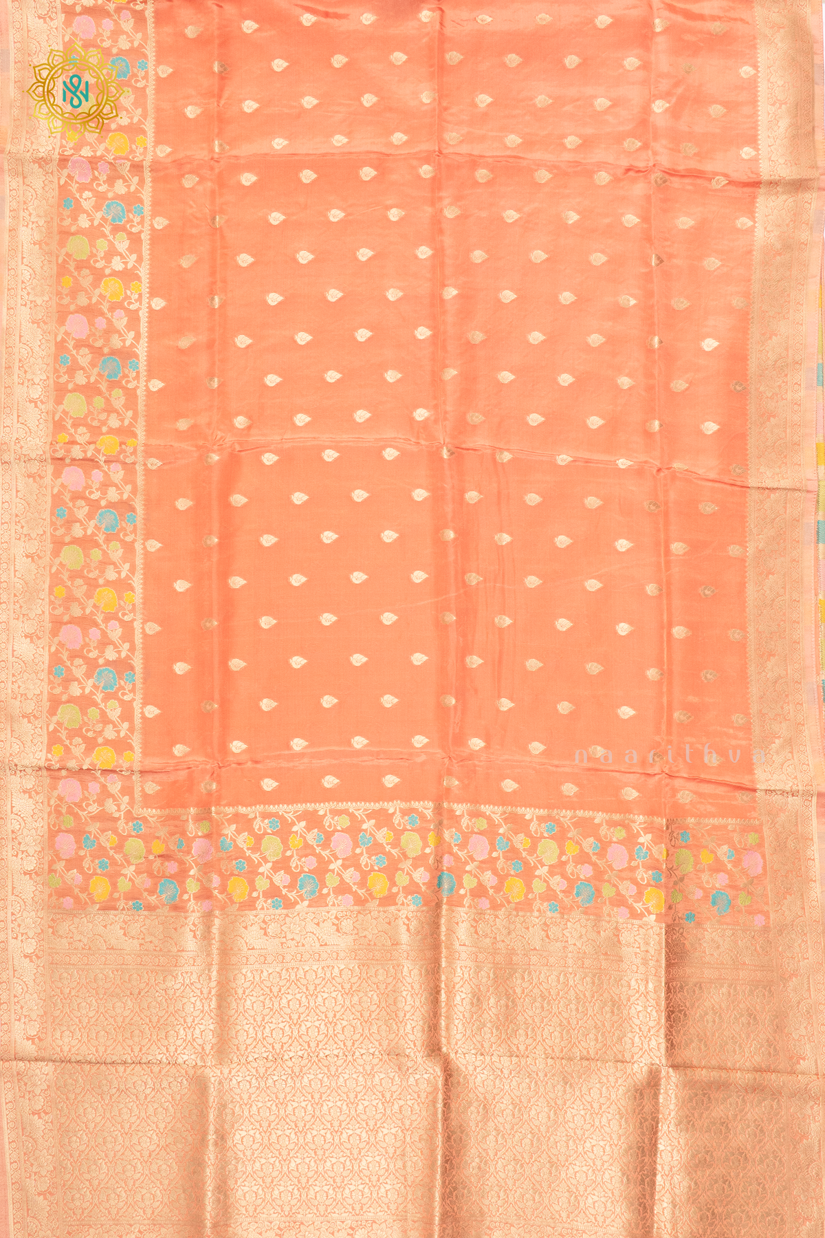 PEACH WITH ORANGE - SATIN CREPE