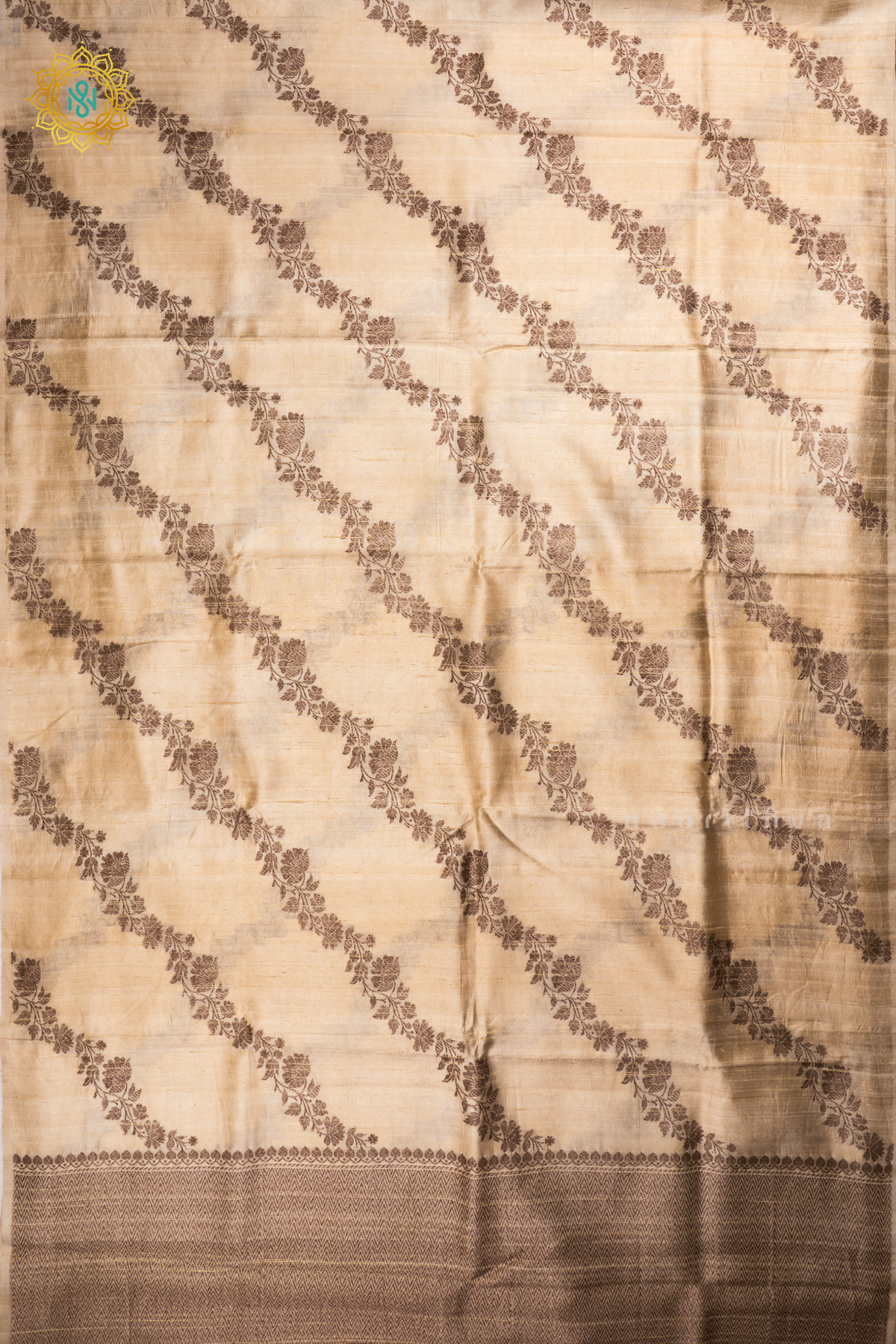 Off White with Red Pure Banarasi Raw Silk Saree With Allover Zari in Borderless Style