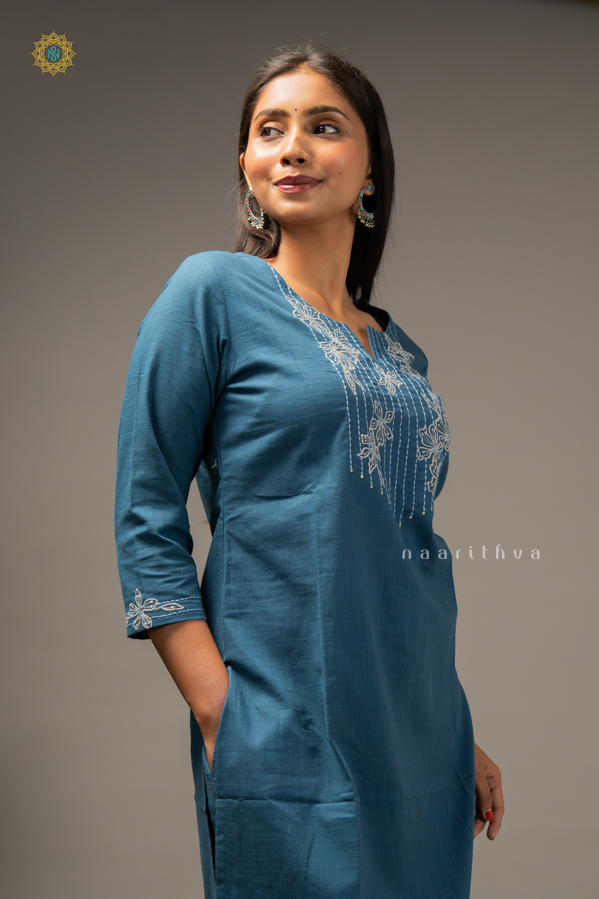 PEACOCK BLUE - COTTON 3PC SALWAR SUIT WITH TOP, BOTTOM & DUPATTA