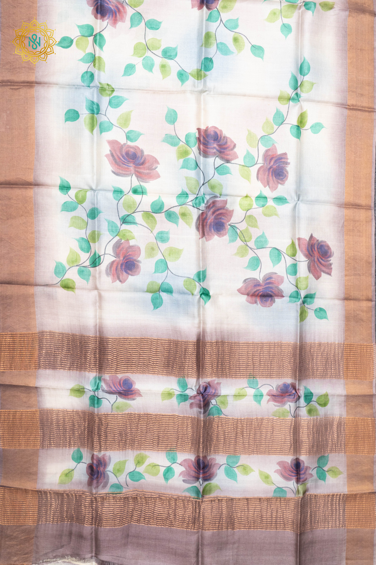 OFF WHITE - PURE TUSSAR SILK WITH HAND PAINTED