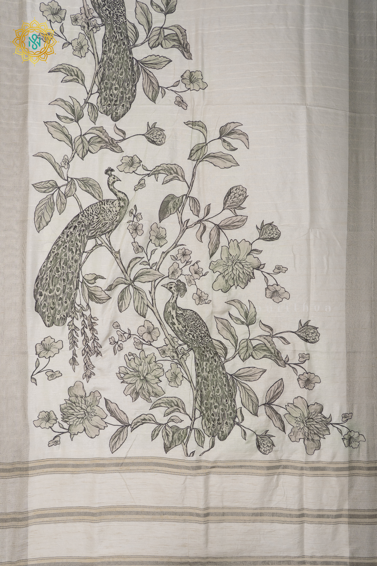 WHITE - SEMI TUSSAR WITH APPLIQUE WORK