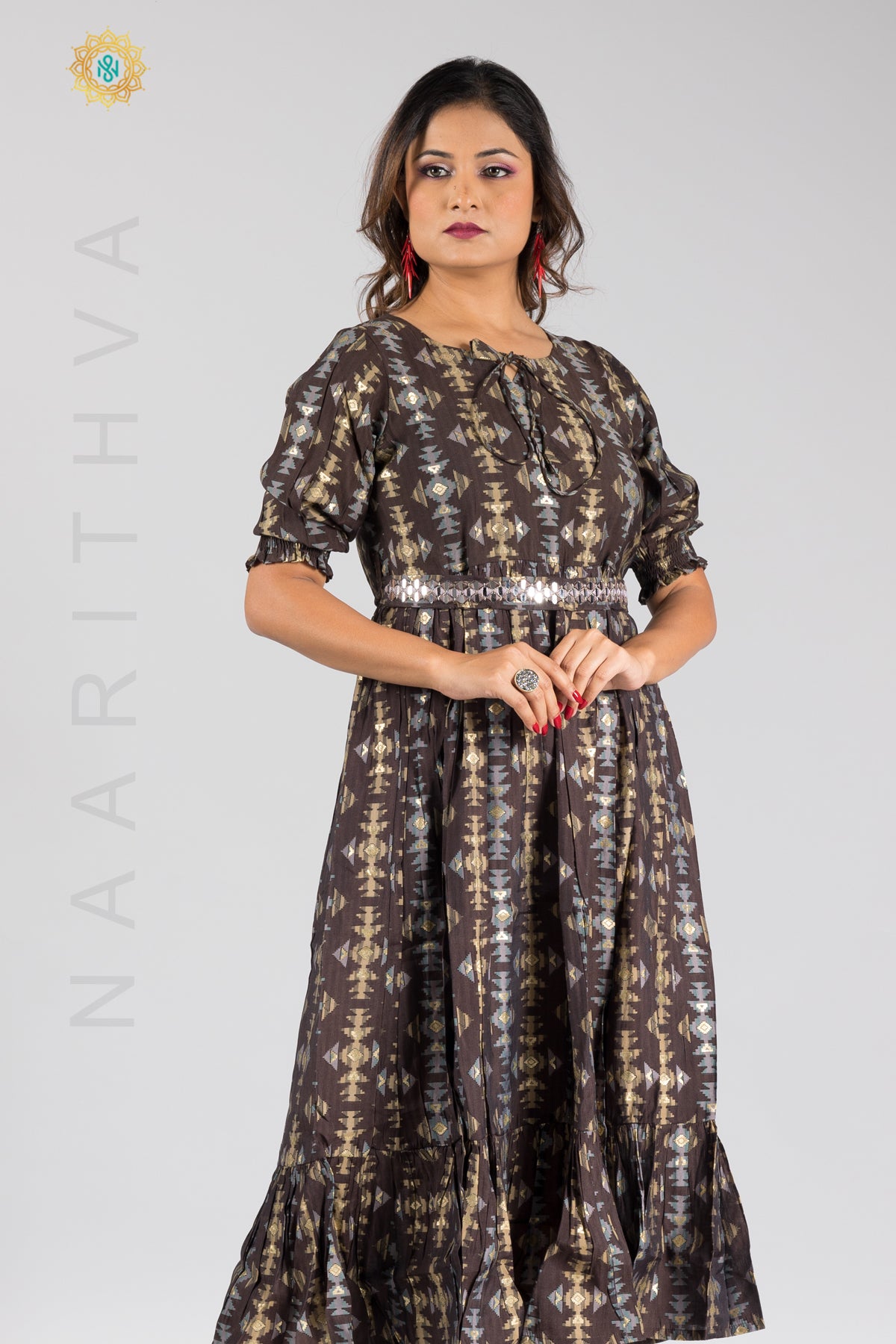 UMBRELLA PATTERN FOIL PRINTED DOUBLE LAYERED KURTI