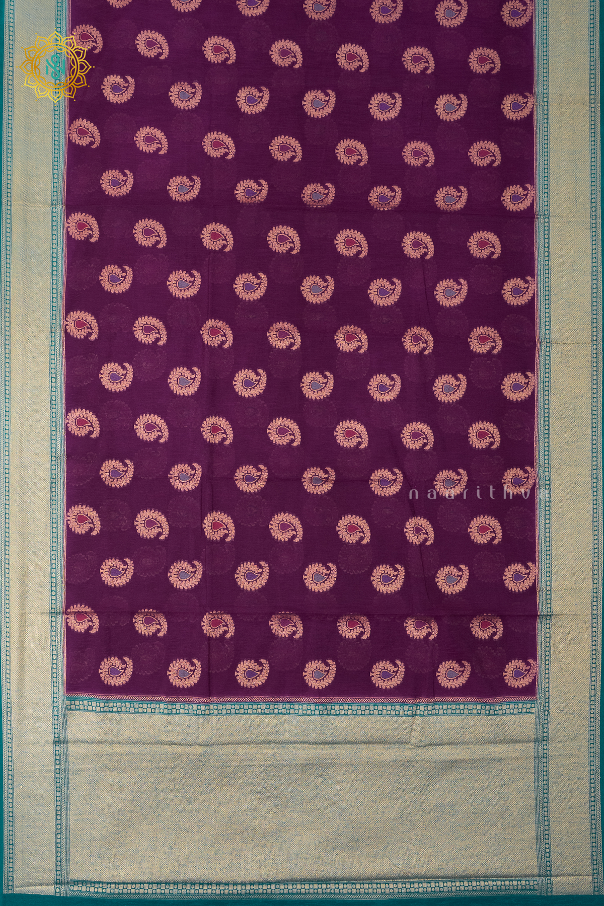 MAGENTA WITH CYAN GREEN - JUTE COTTON