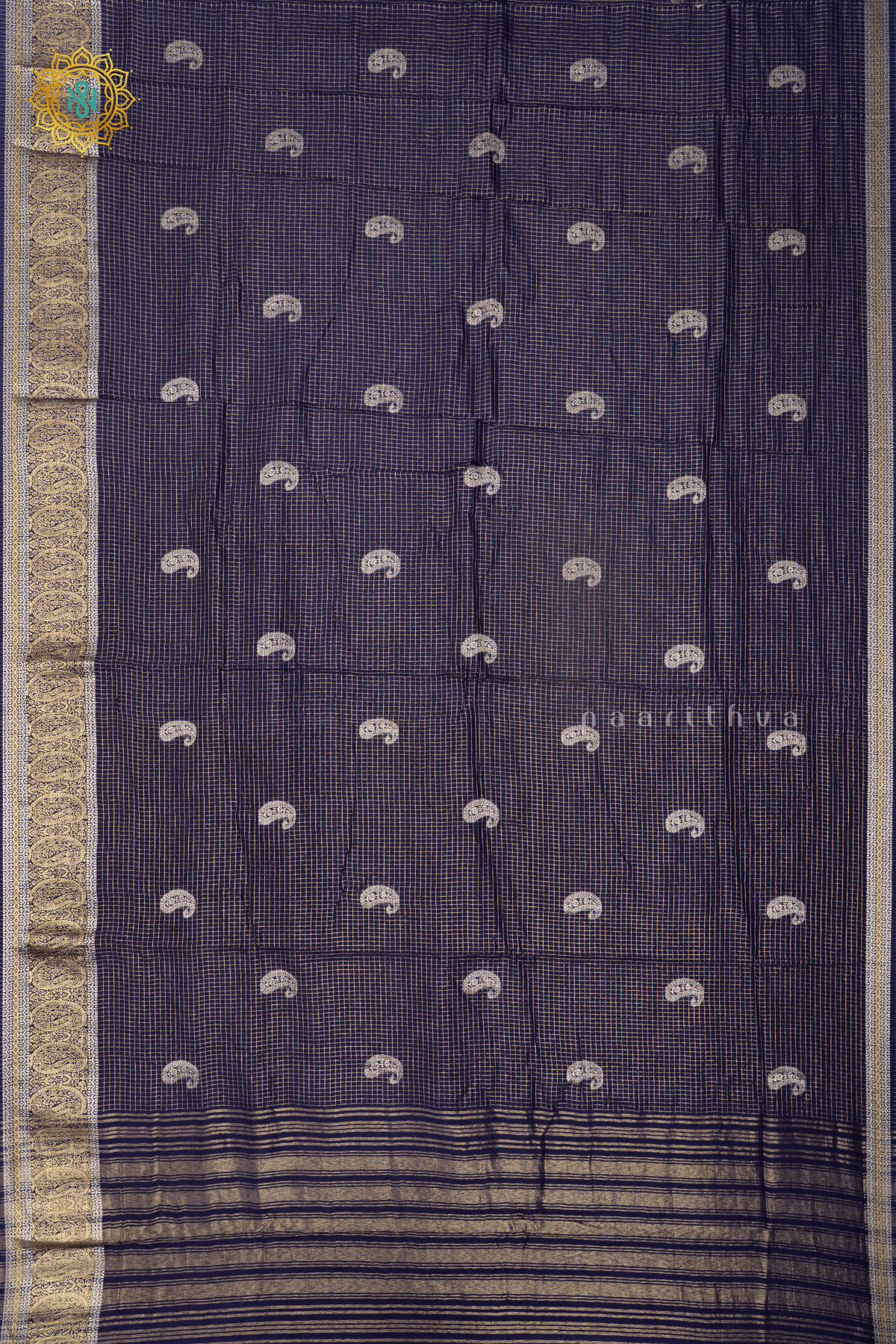 NAVY BLUE WITH GREEN - DOLA SILK