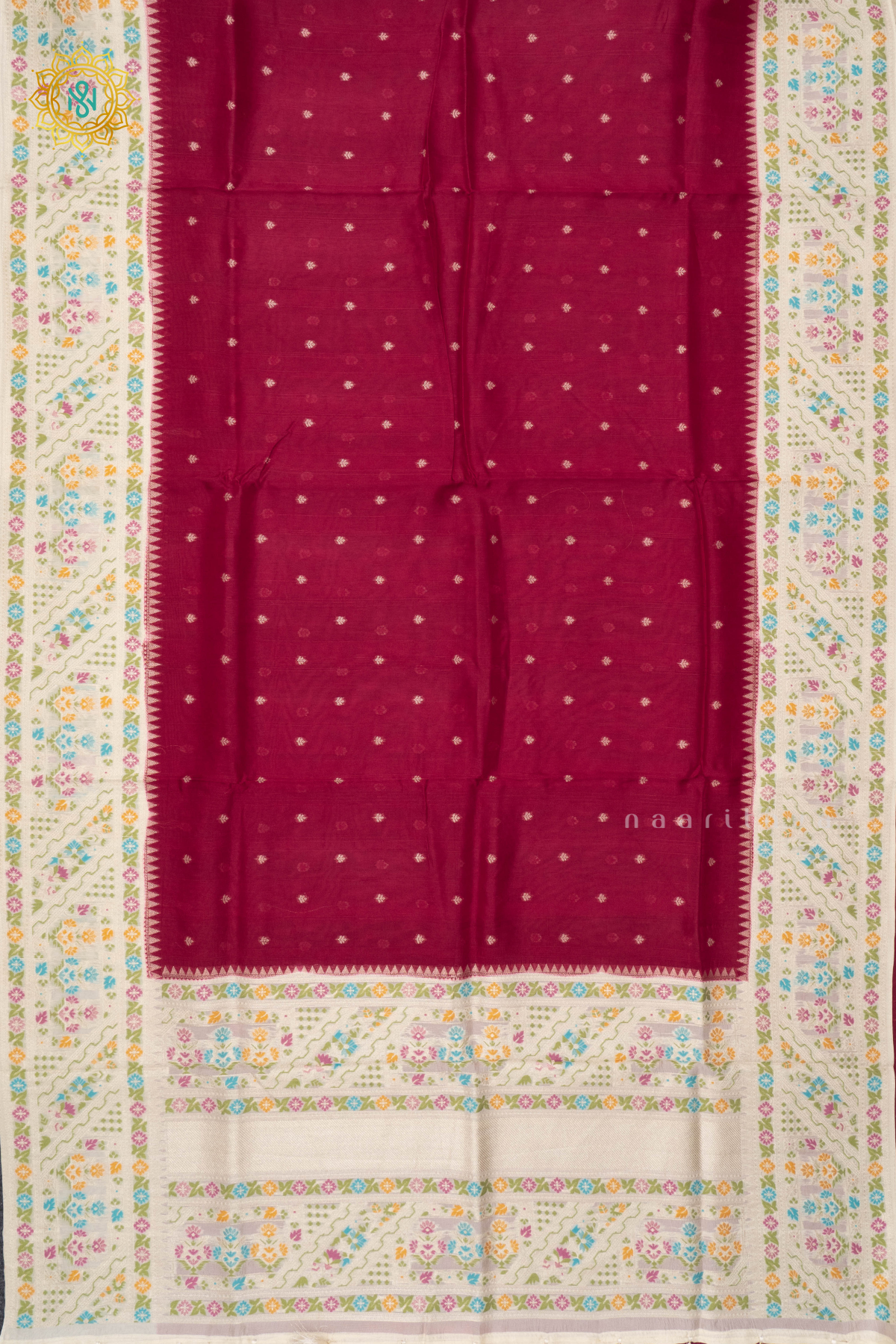 Rani Pink With White Semi Tussar Silk Saree With Zari Buttas On The Body And Contrast Paithani Border