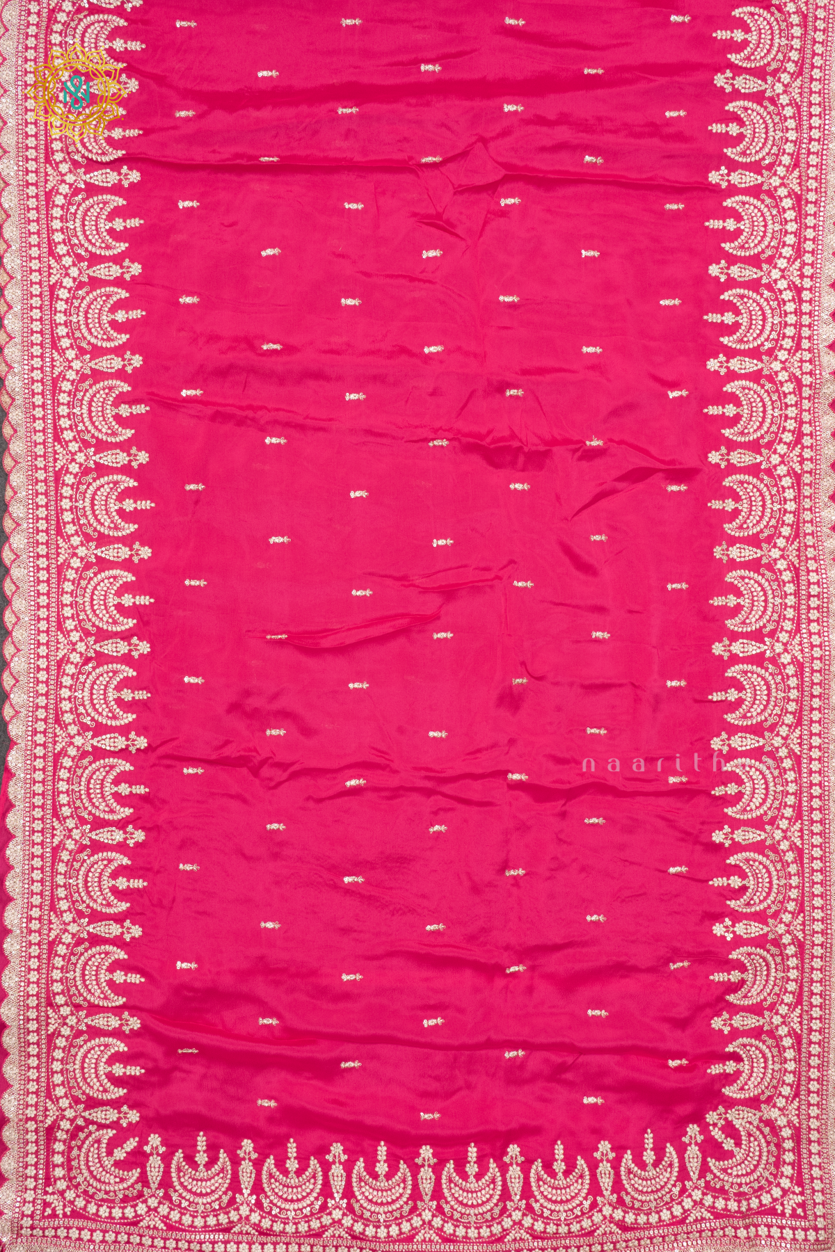 Rani Pink Crepe Party Wear Saree With Readymade Blouse