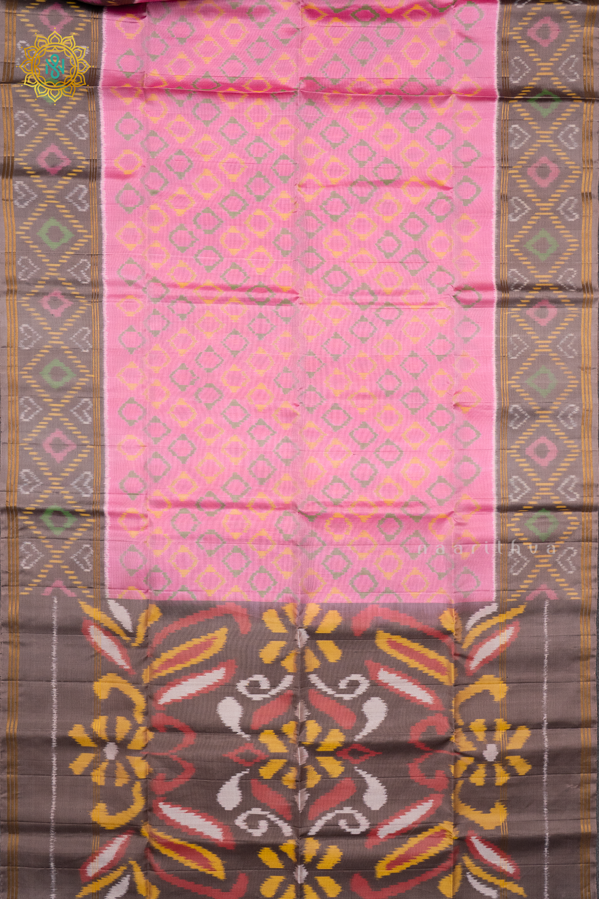 LIGHT PINK WITH GREYISH BROWN - PURE KANJIVARAM IKAT SOFT SILK