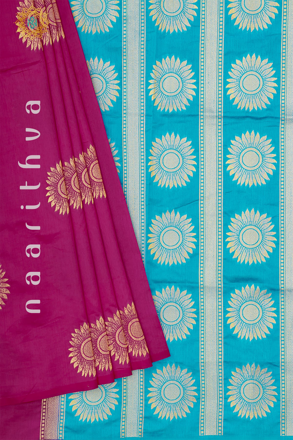 PINK WITH SKY BLUE - RAW SILK