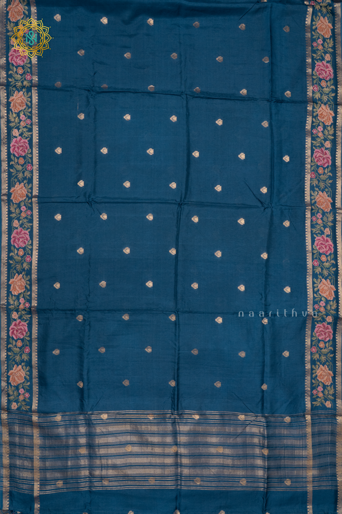 TEAL BLUE - SEMI CREPE SILK WITH EMBROIDERY